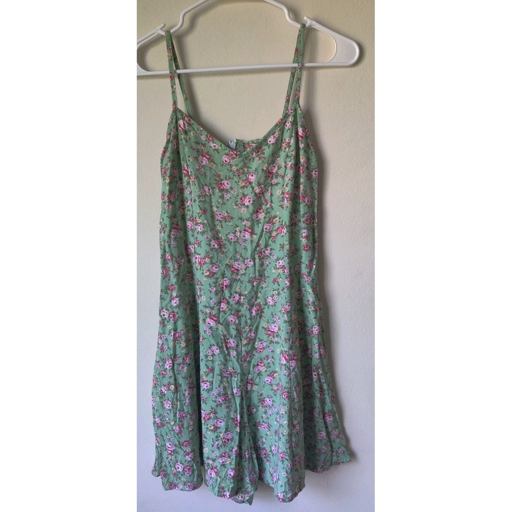 Biaggio Junior's Green/Pink Floral‎ Print Romper Spaghetti Straps Size Small